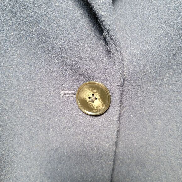 M & S Navy Blue Over Coat Solid Notched Lapel Collar w 2 Pockets Fleece Jacket 6 - Picture 6 of 8